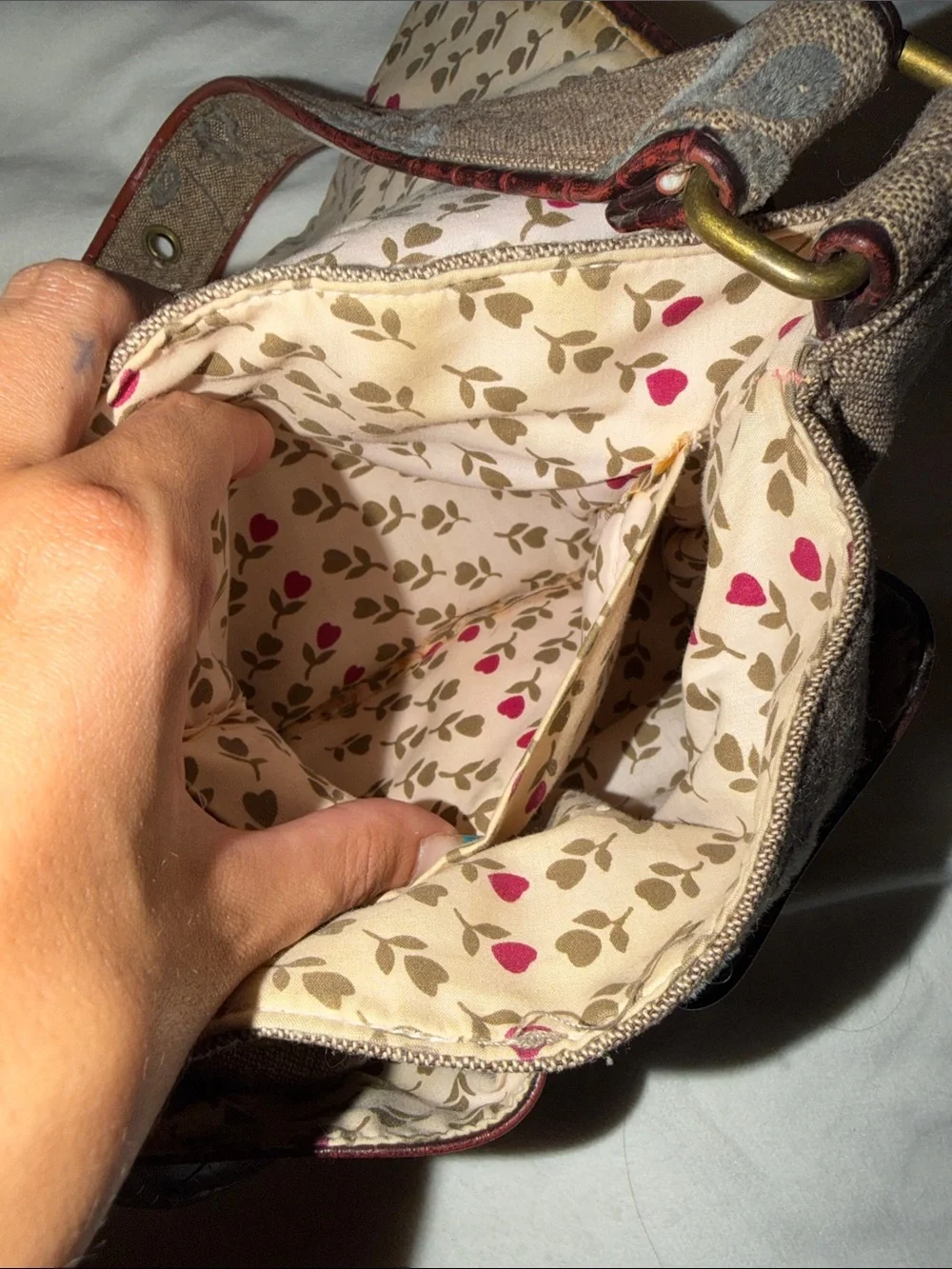 Floral fabric and faux leather Shoulder Bag